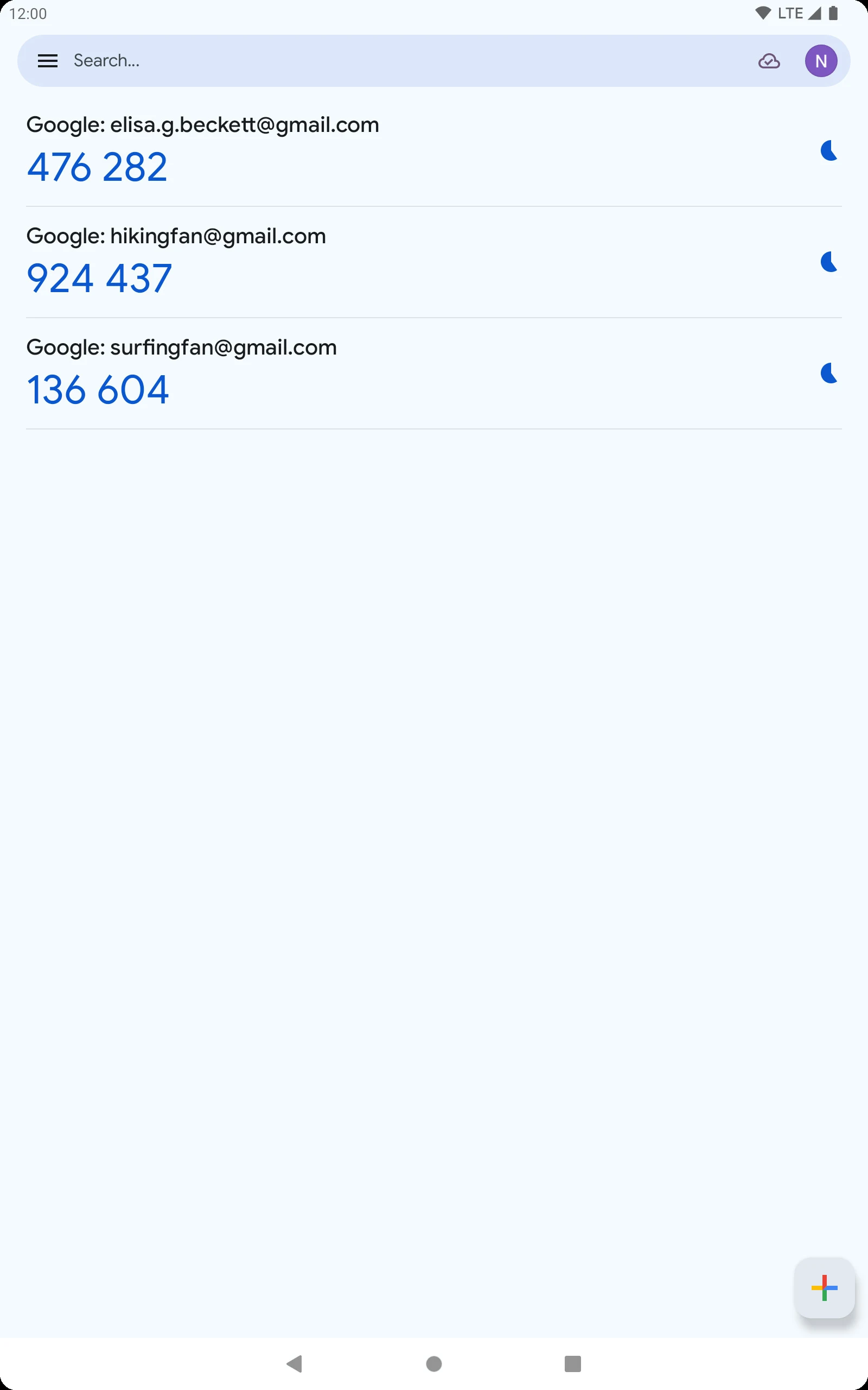 Google Authenticator screenshot