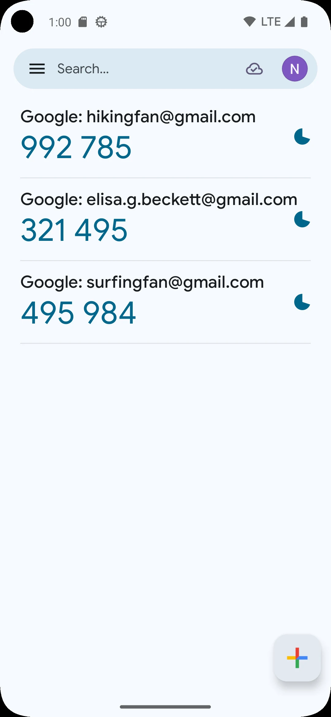 Google Authenticator screenshot