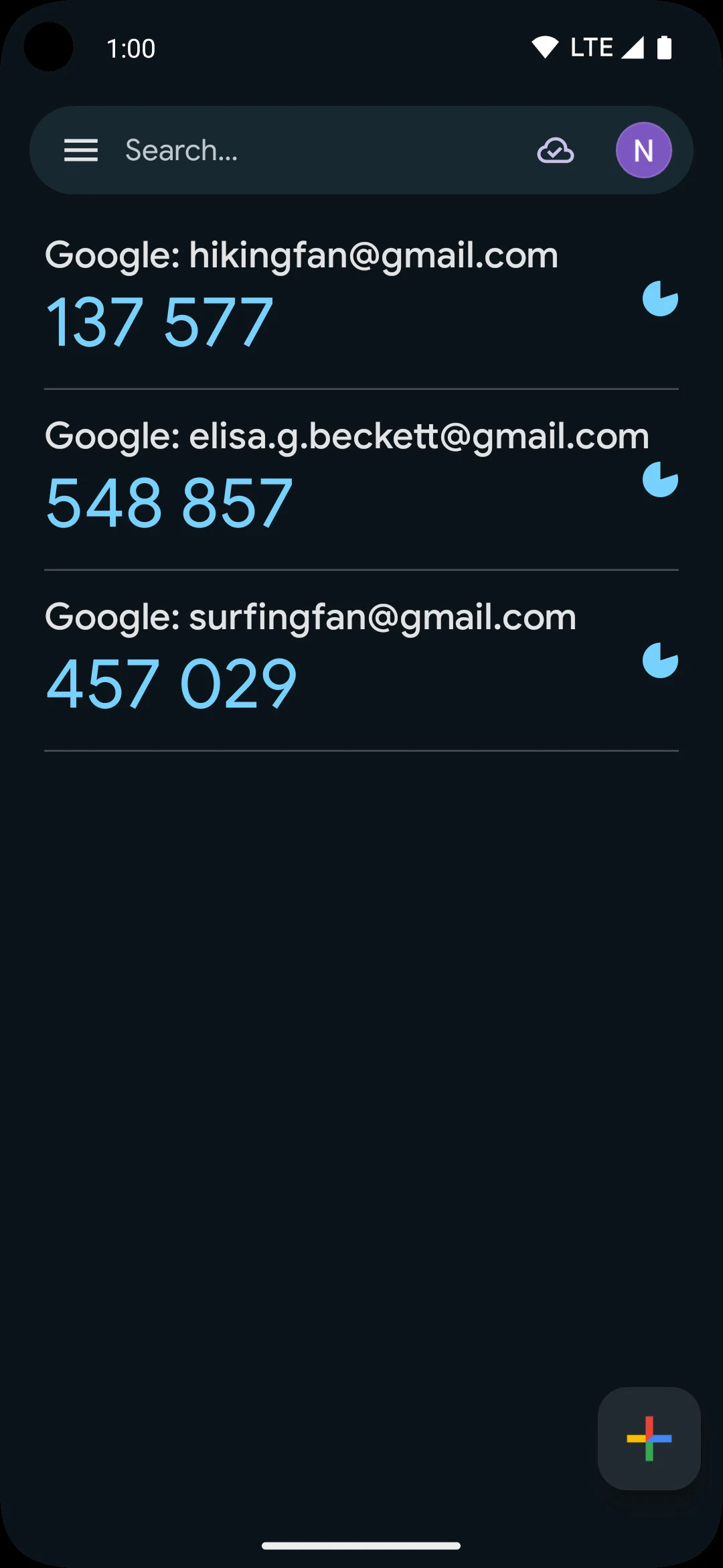 Google Authenticator screenshot